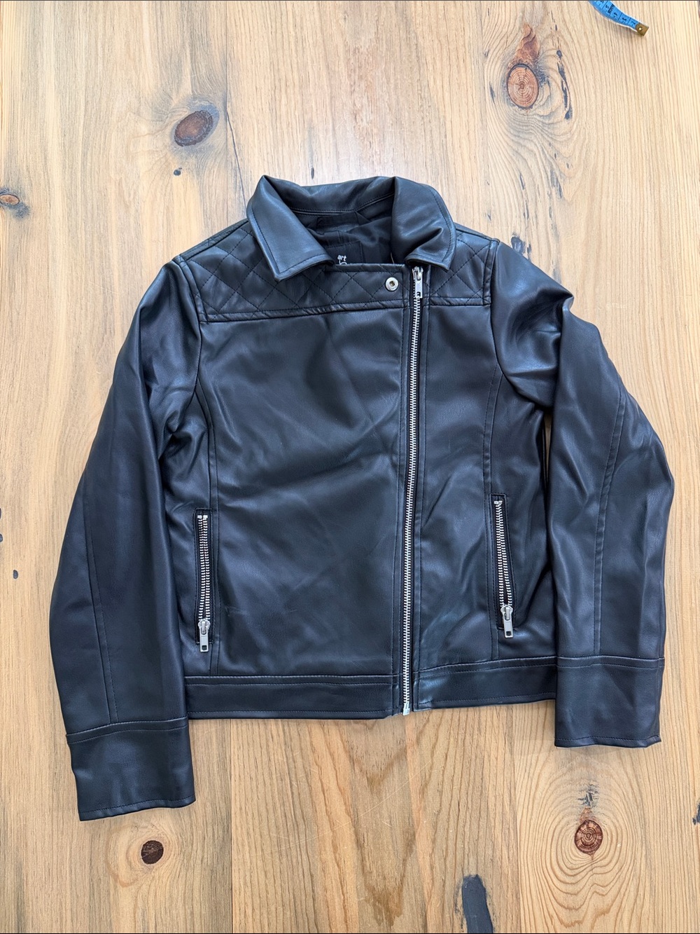 art class Black Faux Leather Moto Jacket for Kids